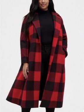 Torrid 2X Buffalo Plaid Vegan Wool Blend Plus Wrap Coat NWT